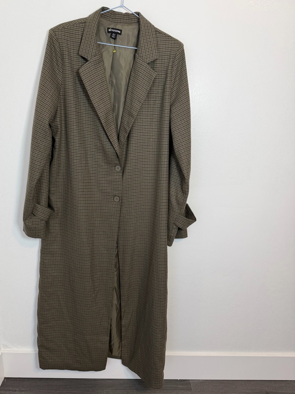 PrettyLittleThing Brown Houndstooth Longline Duster Coat - Picture 10 of 16